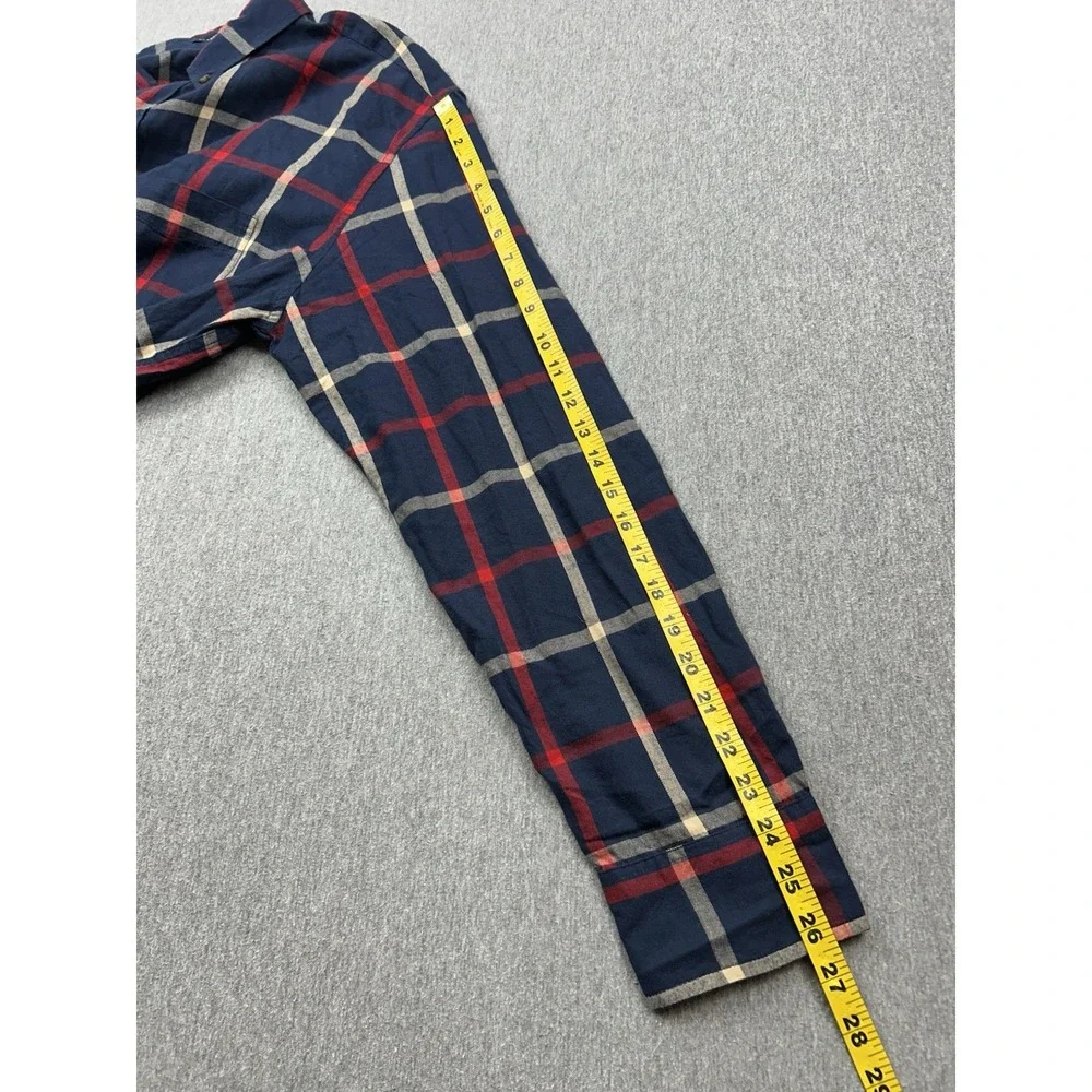 J Crew Brushed Twill Cotton Plaid Shirt Mens XL Blue Red Long Sleeve Button Down